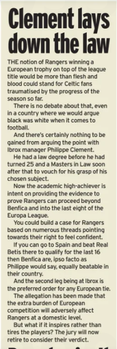 Hugh Keevins writing about Rangers for Sunday Mail