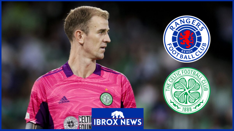 Joe Hart with Rangers and Celtic badges