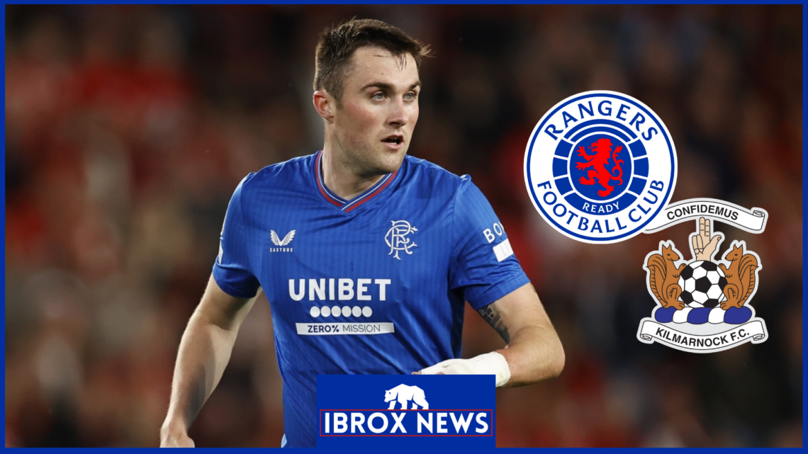 John Souttar with the Rangers and Kilmarnock badges