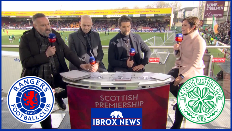 Kris Boyd in Sky Sports studio, Celtic and Rangers badges