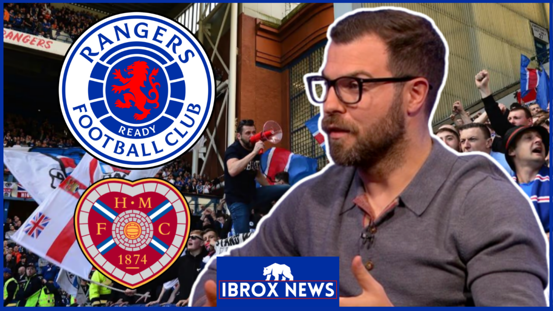 Richard Foster at Ibrox with Rangers and Hearts badges
