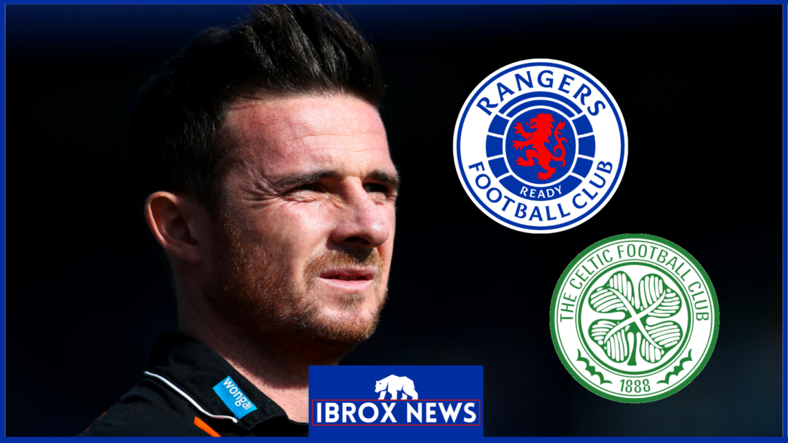 Barry Ferguson with Rangers and Celtic badges