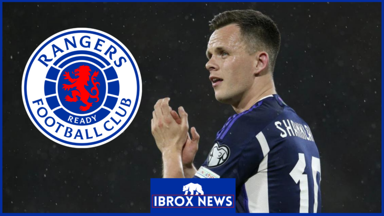 Hearts striker Lawrence Shankland and Rangers badge