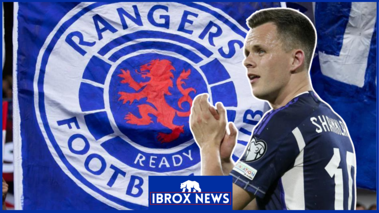 Hearts striker Lawrence Shankland and Rangers badge