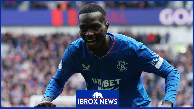Rangers midfielder Mohamed Diomande celebrates scoring v Hearts