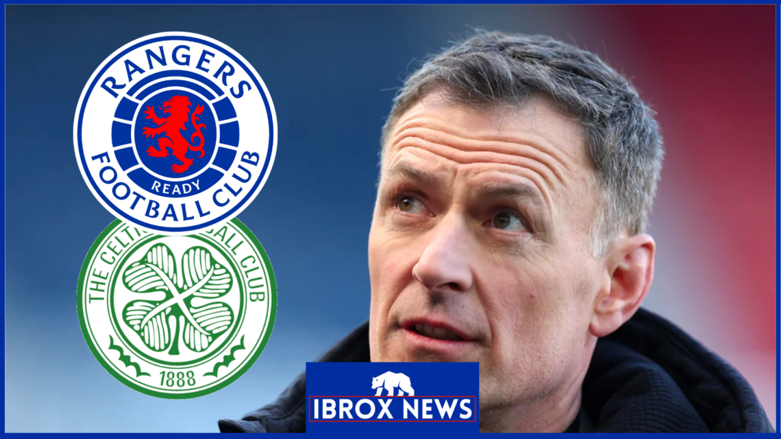 Chris Sutton with Rangers and Celtic badges