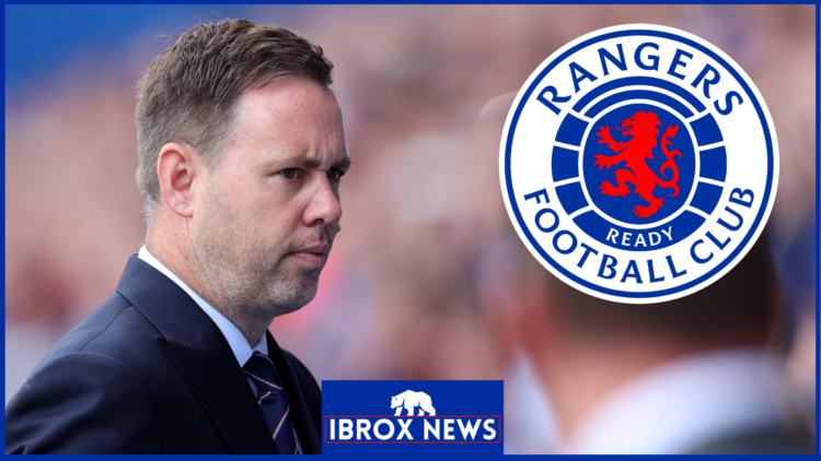Michael Beale with Rangers badge
