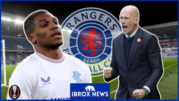 Dujon Sterling Philippe Clement at Ibrox with Rangers logo