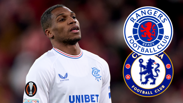 Dujon Sterling with Rangers and Chelsea badges