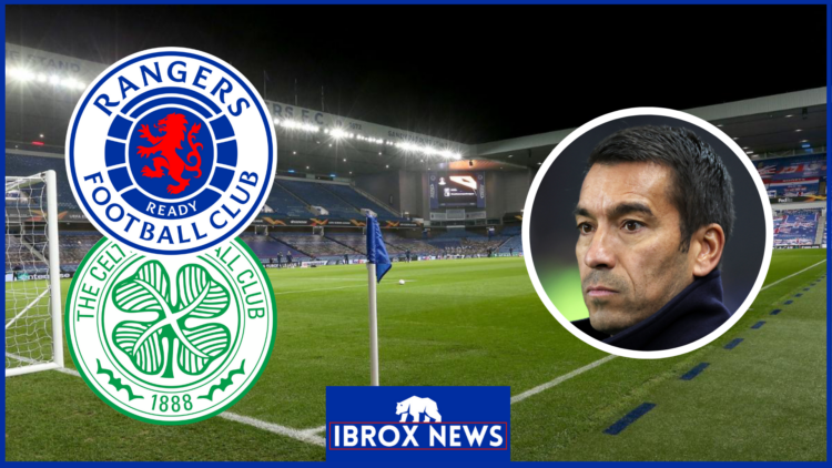 Giovanni van Bronckhorst with Rangers and Celtic badges