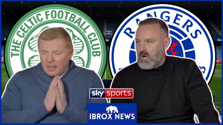 Neil Lennon and Kris Boyd Rangers and Celtic logos