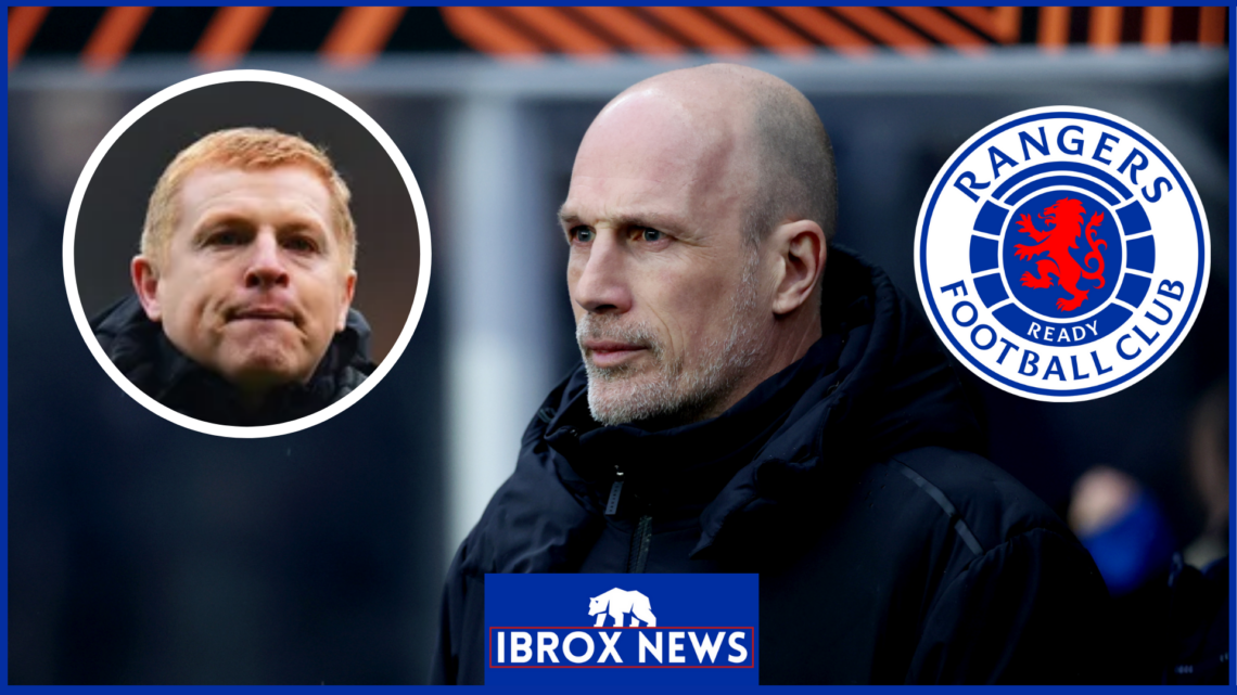 Philippe Clement and Neil Lennon with Rangers badge