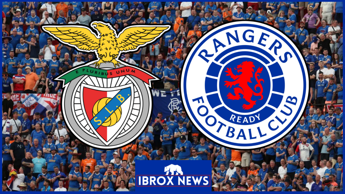 Benfica vs Rangers logos over fans