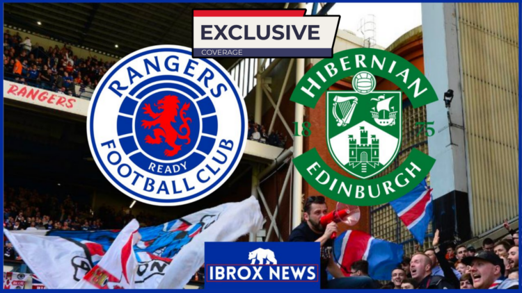 Rangers and Hibs badges over fans
