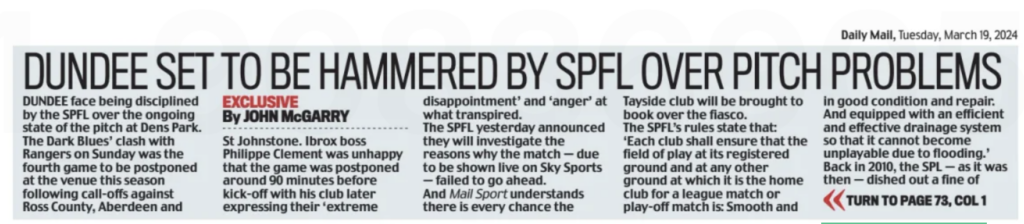 Scottish Daily Mail report on Rangers and Dundee