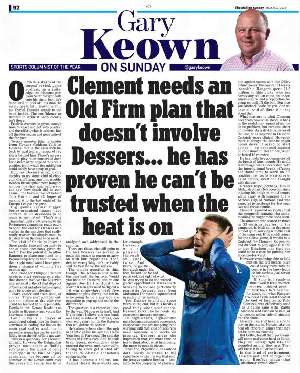 Gary Keown column Daily Mail