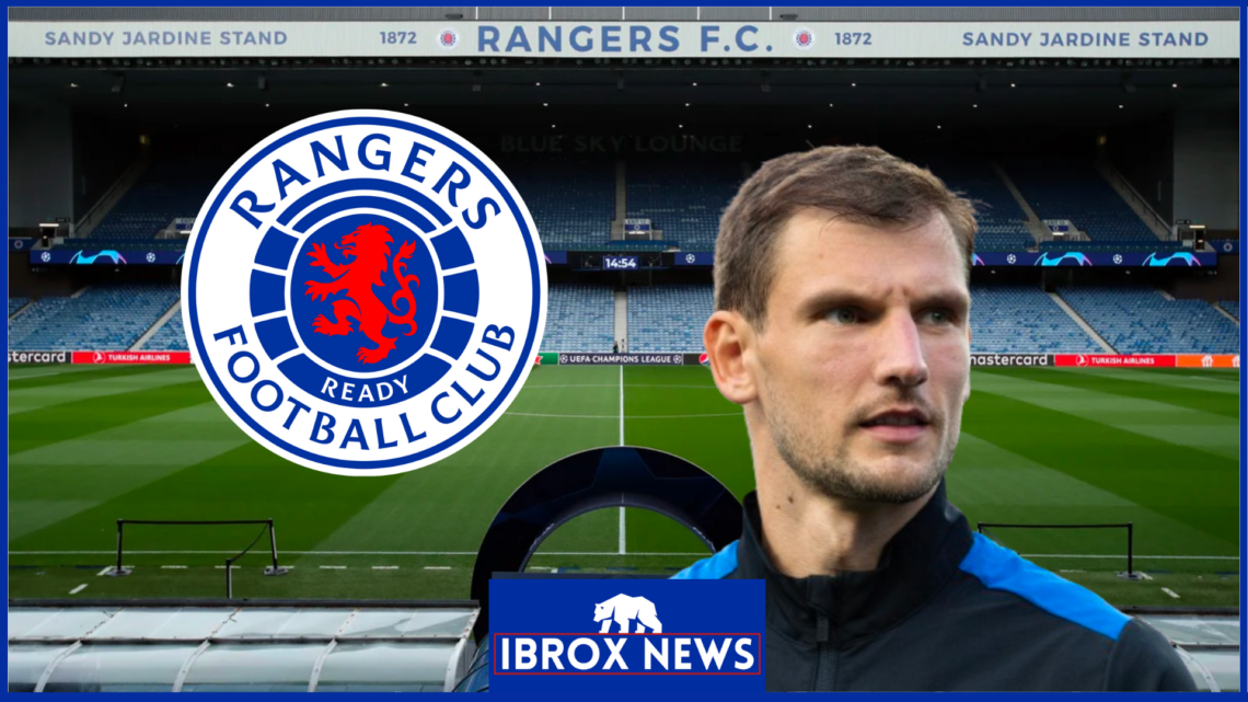 Borna Barisic with Rangers badge at Ibrox