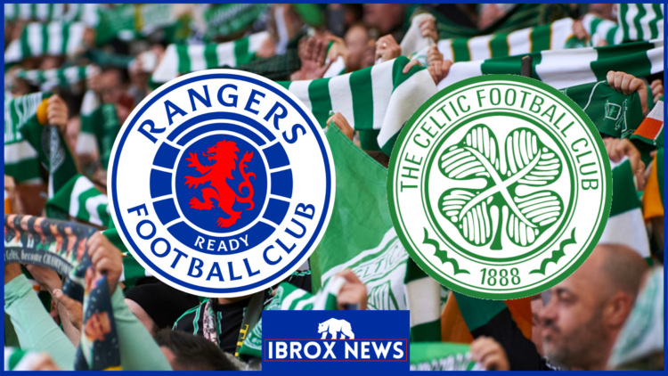 Celtic fans with Rangers and Celtic badges