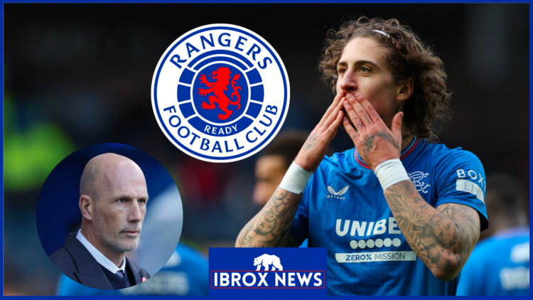 Fabio Silva and Philippe Clement with Rangers badge
