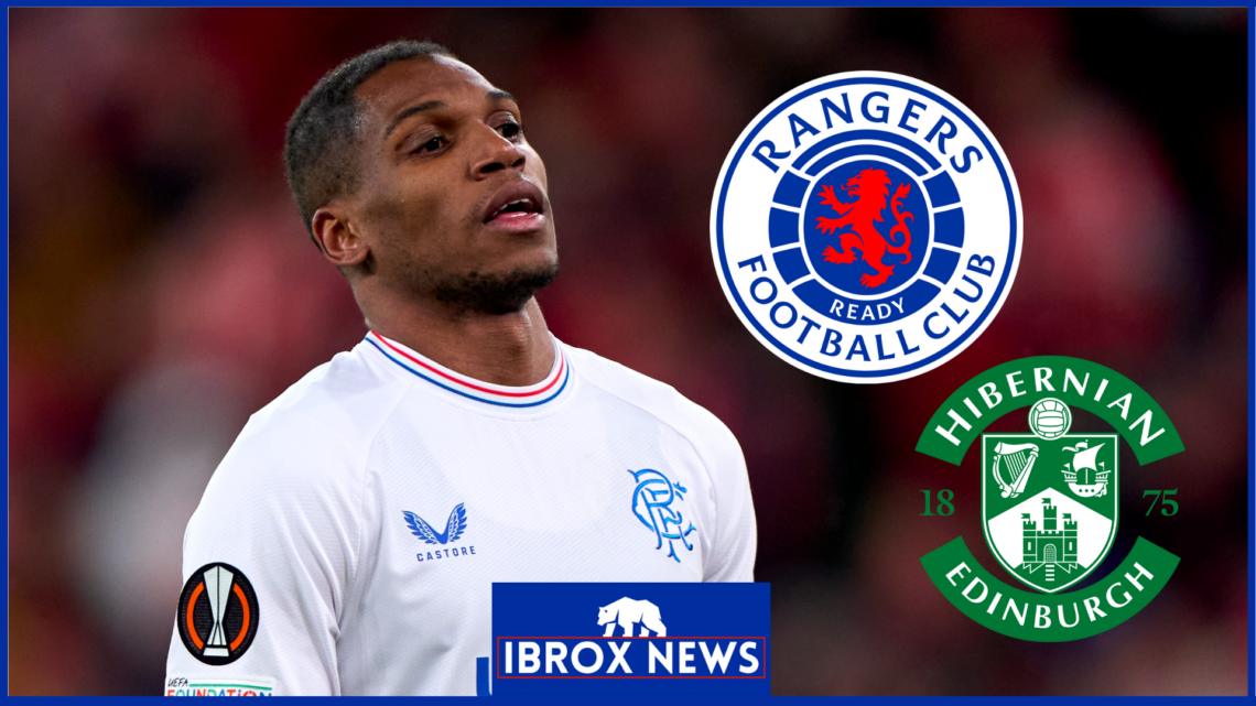 Dujon Sterling with Rangers and Hibs badges