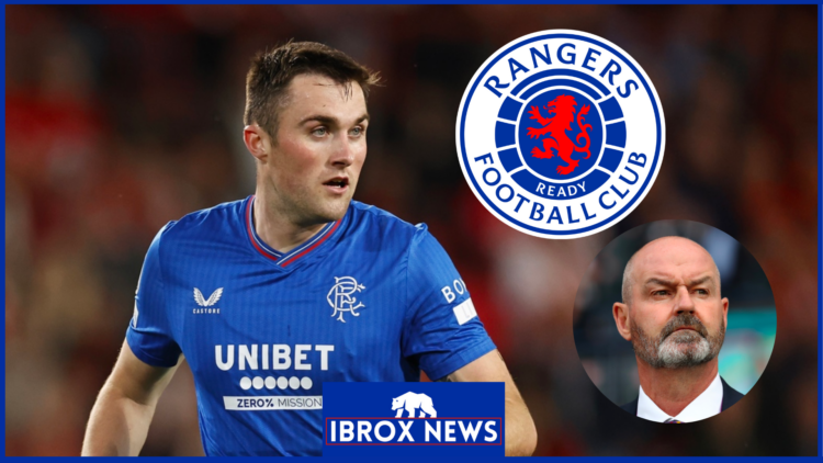 John Souttar and Steve Clarke with Rangers badge