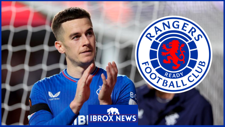 Tom Lawrence with Rangers badge