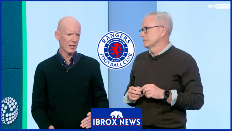 Dermot Gallagher on Sky Sports with Rangers badge