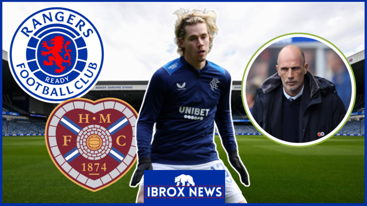 Rangers, Hearts crests, Todd Cantwell and Philippe Clement