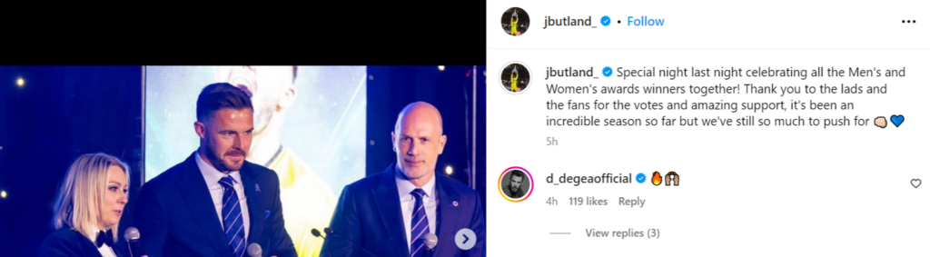 Jack Butland's Instagram post