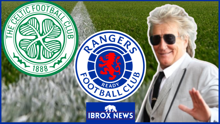 Celtic badge, Rangers badge, Rod Stewart