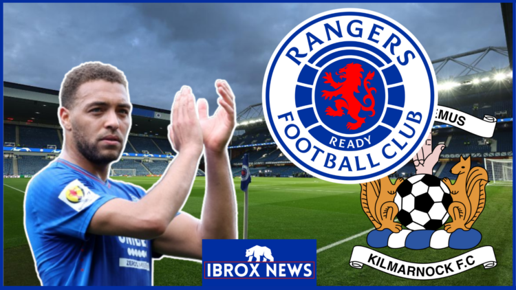 Cyriel Dessers, Rangers badge, Kilmarnock badge, Ibrox
