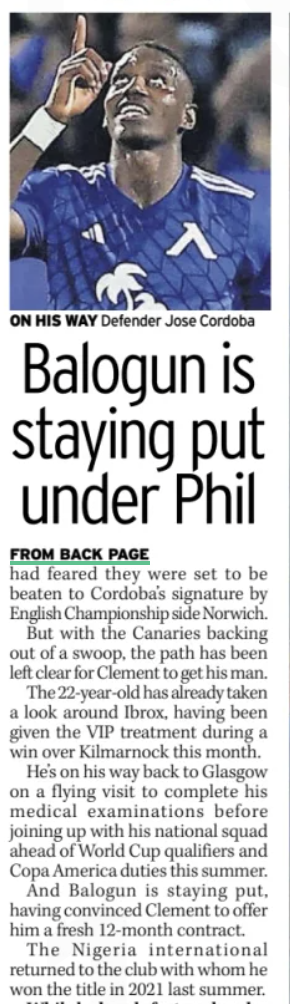 Daily Record page 44, 28 May, Rangers