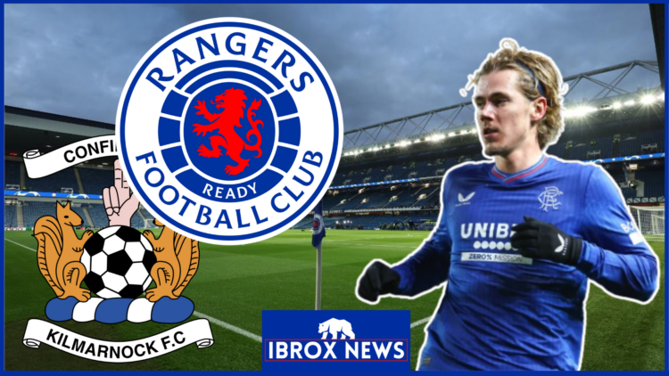 Todd Cantwell, Rangers badge, Kilmarnock badge, Ibrox