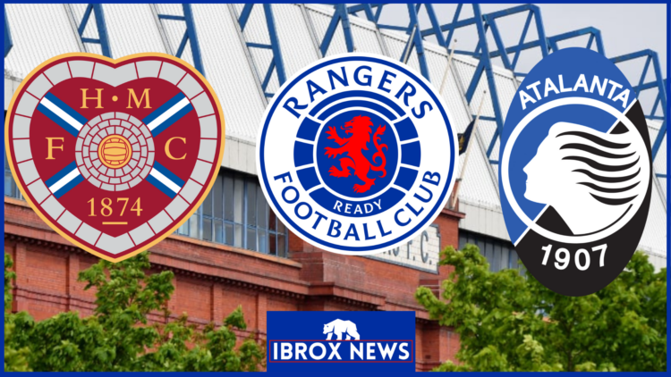Rangers badge, Hearts badge, Atalanta badge, Ibrox