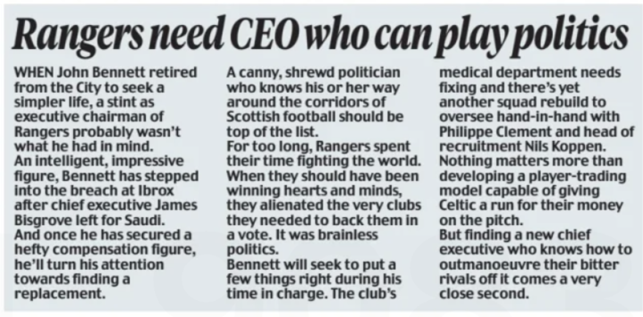 John Bennett, Rangers, Stephen McGowan, Scottish Daily Mail article