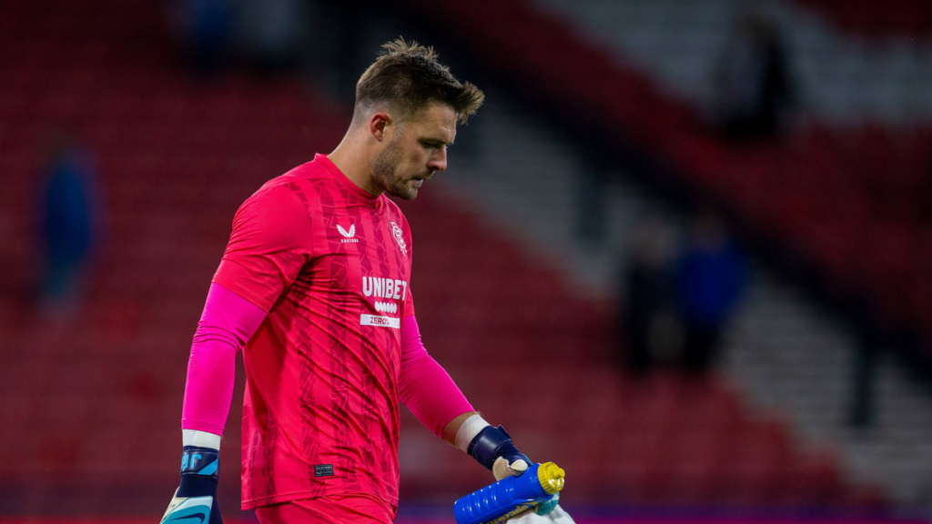 Rangers goalkeeper Jack Butland hangs his head in shame.