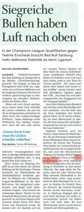 Robin Propper, FC Twente, Rangers, Salzburg Nachrichten article