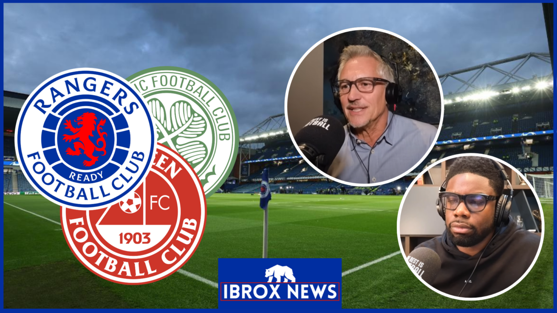 Micah Richards, Gary Lineker, Rangers badge, Celtic badge, Aberdeen badge