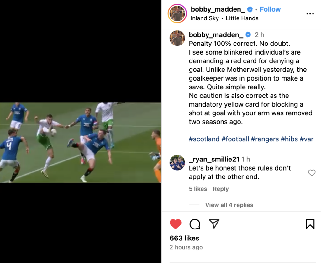 Bobby Madden Rangers Instagram