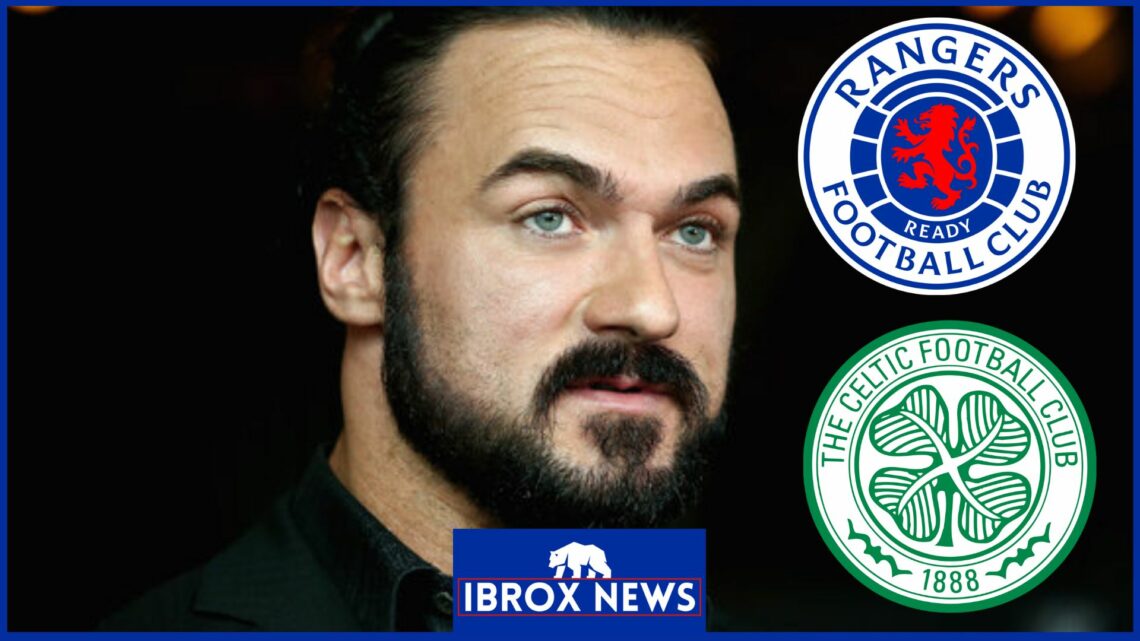 Drew McIntyre, Rangers badge, Celtic badge