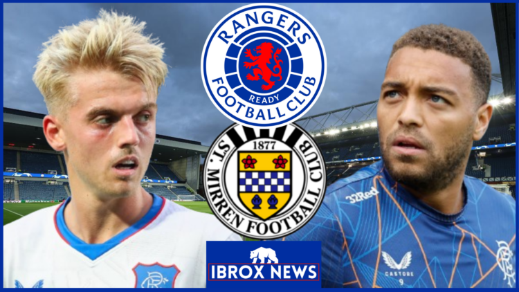 Ross McCausland, Cryriel Dessers, Rangers badge, St Mirren badge
