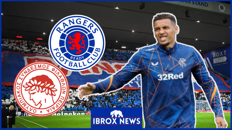 James Tavernier, Rangers badge, Olympiacos badge