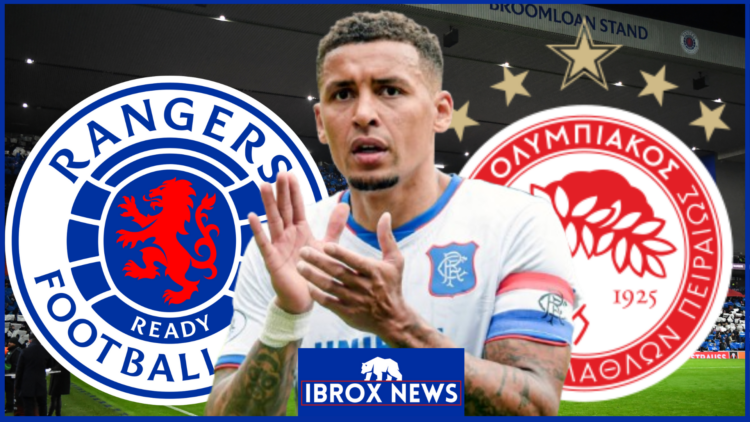 James Tavernier, Rangers badge, Olympiacos badge
