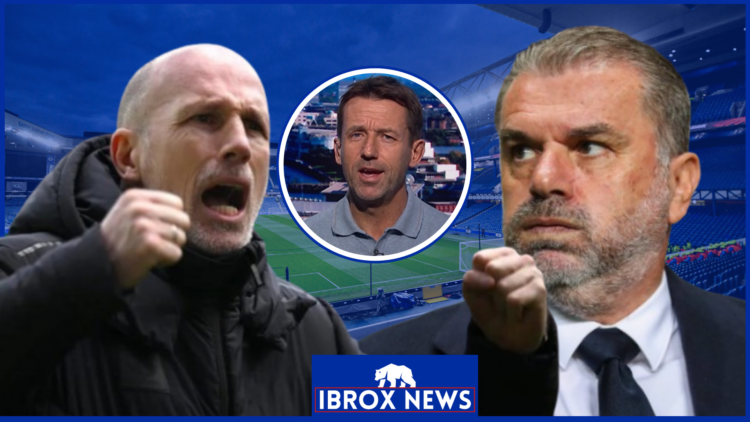 Rangers manager Philippe Clement, Ange Postecoglou, Neil McCann in inset
