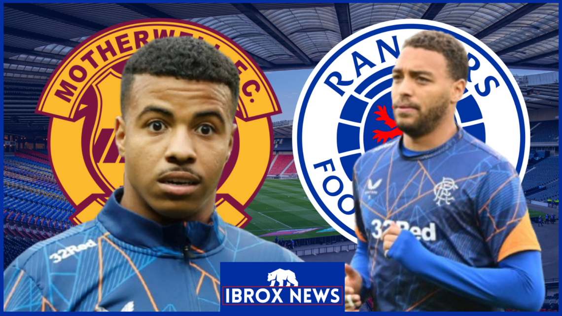 Hamza Igamane, Cyriel Dessers, Motherwell badge, Rangers badge