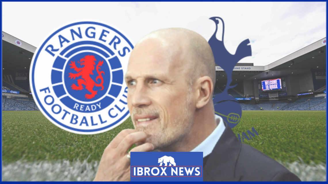 Picture of Philippe Clement with Rangers and Tottenham badges.