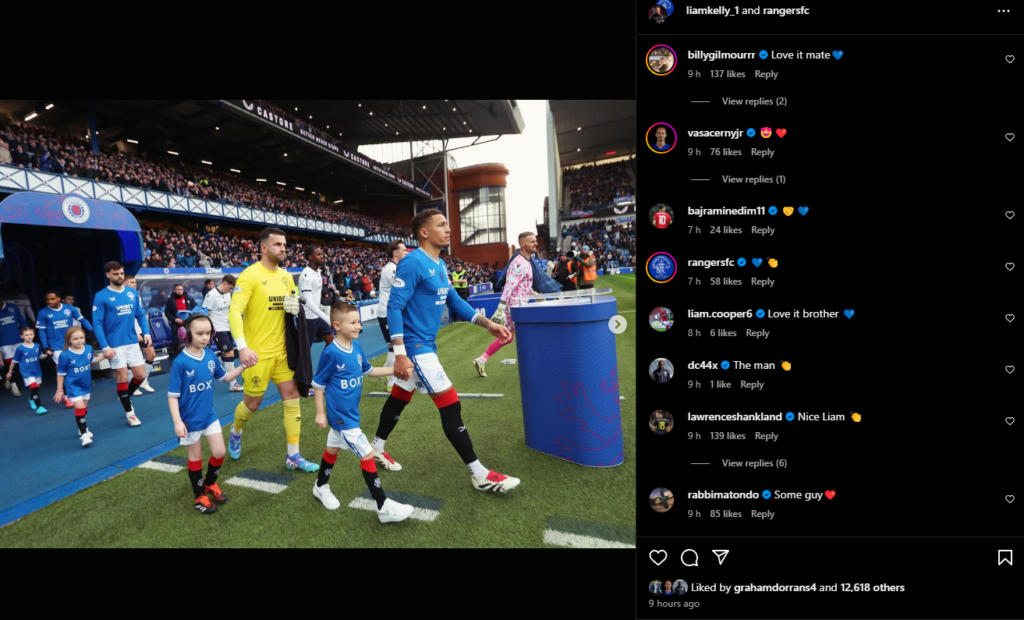 Rangers goalkeeper Liam Kelly Instagram