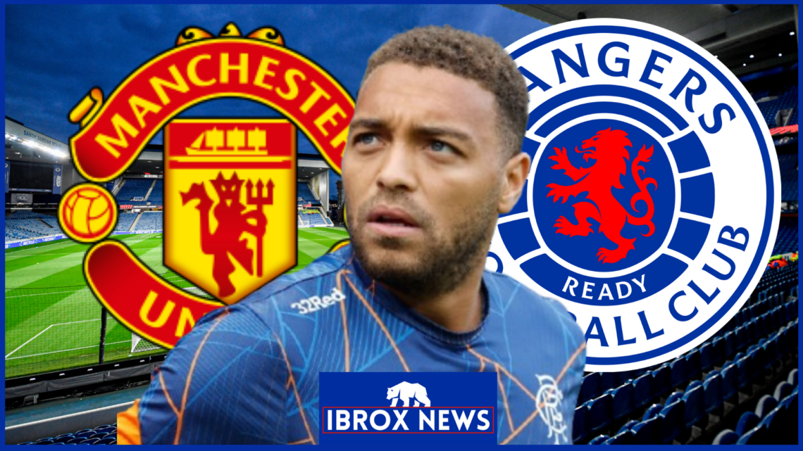 Cyriel Dessers, Rangers badge, Manchester United badge