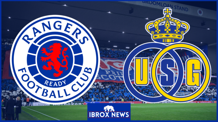 Rangers badge, Union St Gilloise badge, Ibrox