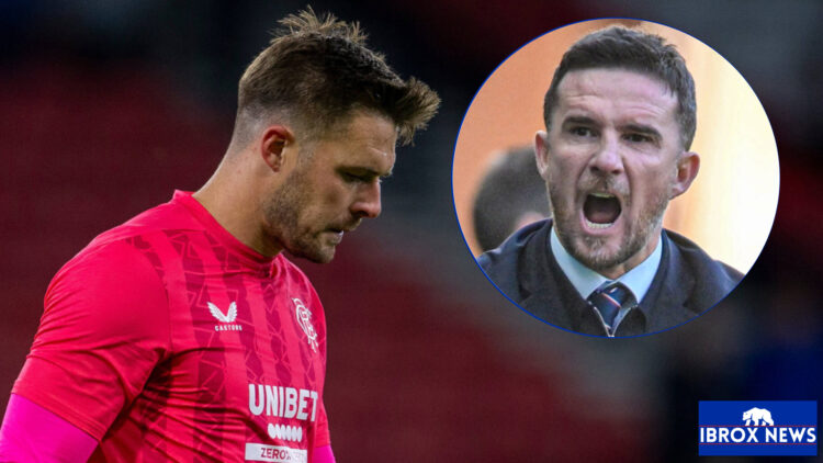 Rangers goalkeeper Jack Butland and Barry Ferguson